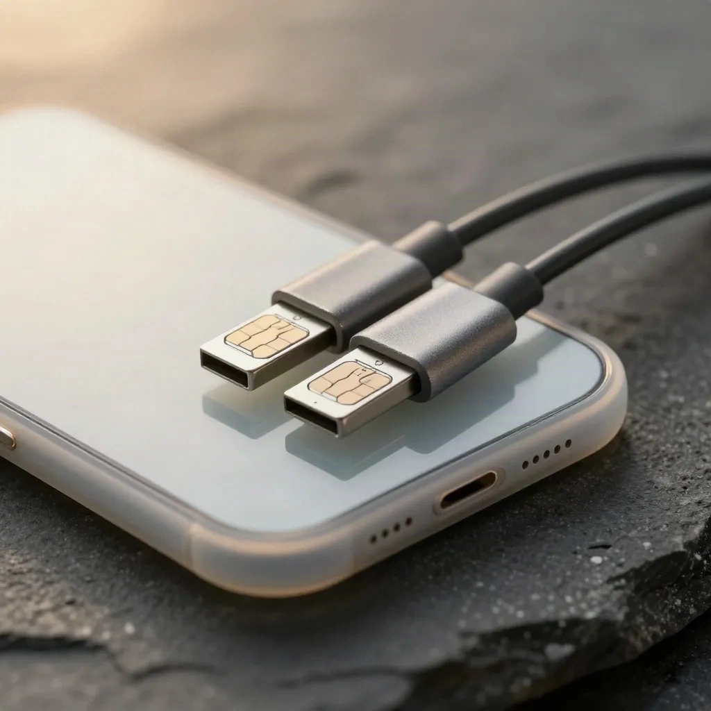 Kit di migrazione telefono con custodia, tray SIM, cavo USB-C e proteggi-schermo.